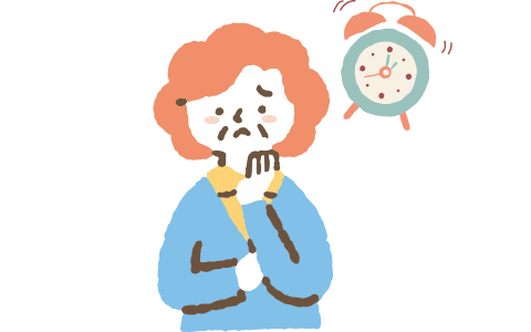 悩む高齢女性と時計